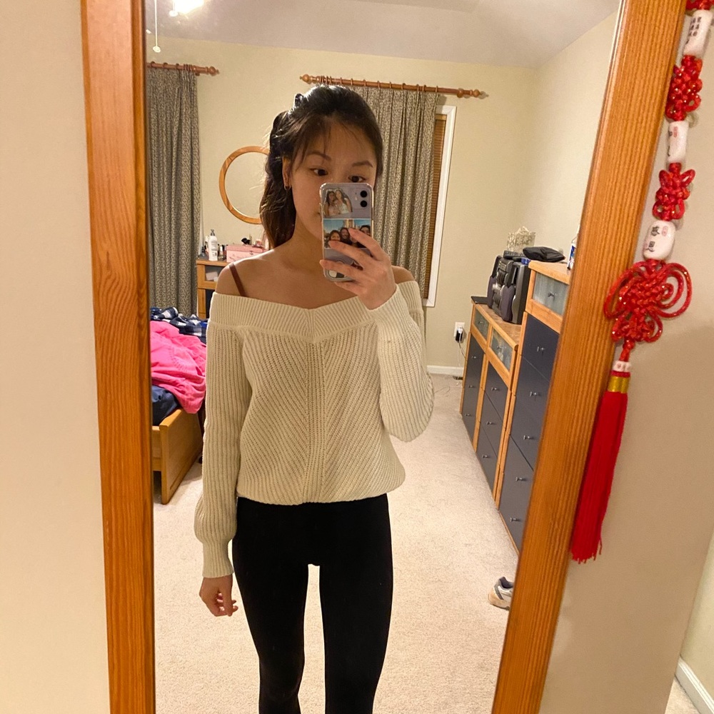 white off the shoulder sweater